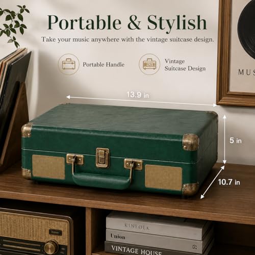Portable Suitcase Vinyl Player 3-Speed Belt-Drive Vintage Turntable with Auto Stop
