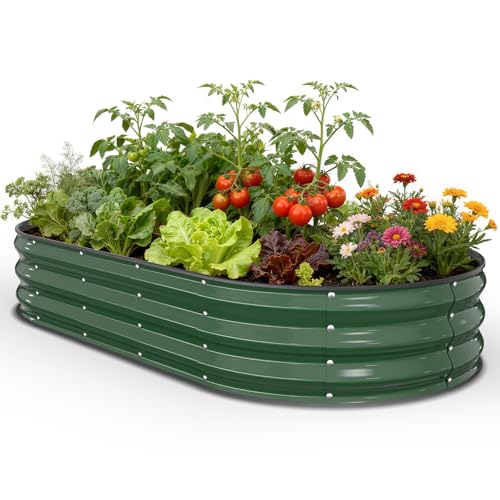 Oval Metal Raised Garden Bed Outdoor Planter Box with Open Bottom