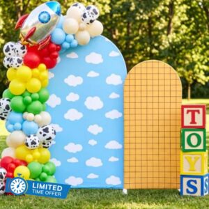 2 Set Cartoon Arch Covers 6ft 7.2ft Backdrop Covers for Themed Birthday Baby Shower Party Supplies(Cartoon Story)