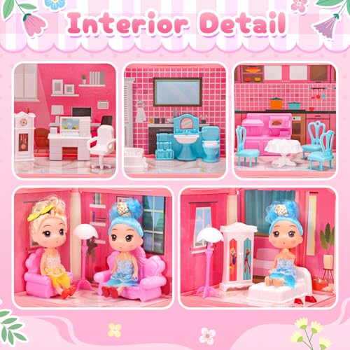 Dream Gift Princess Doll House Playset with Furniture Pool Slide