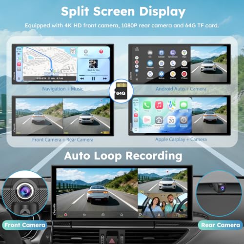 4K +1080P+1080P Dash Camera for Cars with 64GB Card