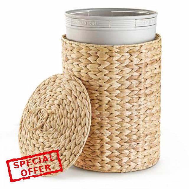 BLUEWEST 3 Gallons Wicker Bathroom Trash Can with Lid