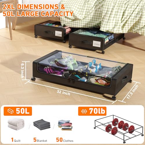 Rolling Under Bed Metal Drawer for Clothes