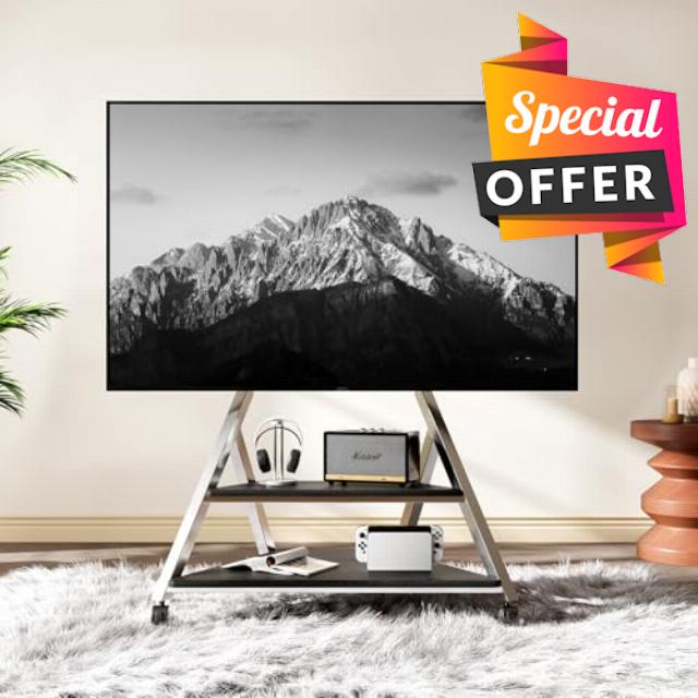 Stainless Steel Art Rolling TV Cart with Wheels