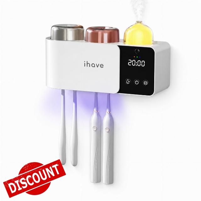 iHave Toothbrush Holders Wall Mounted with Toothbrush Sanitizer & Aromatherapy Diffuser | Auto-Cycle Disinfection