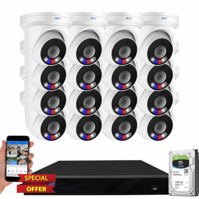 GW Security 32 Channel NVR UltraHD 12MP 4K @30FPS Face/Human/Vehicle Detection PoE Security Camera System with 16 x 12MP (4512x2512) IP Microphone Outdoor & Indoor AI Dome Cameras