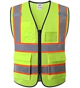 JKSafety Safety Vest for men women Hi Vis Vest with Pockets and Zipper Class 2 High Visibility Me...