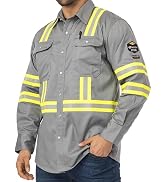 JKSafety 7.5oz FR Shirts for Men Women with High Vis NFPA 70E 2112 ARC 2 Flame Resistant Button U...
