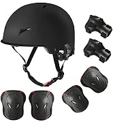 Skateboard Bike Helmet for Adults Adjustable Knee Elbow Pads Wrist Guards Protective Gear Helmets...