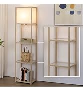 MITELSON Floor Lamp with Shelves, Modern Standing Lamp with Tempered Glass, Large Display Shelf L...