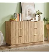 Evermagin Oak Queen Bed Frame with Headboard, Mid Century Modern Fluted Platform Bed, Boho Wooden...