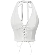 Floerns Women's Y2k Denim Halter Mini Dress Sleeveless Deep V Neck Button Down A Line Going Out J...