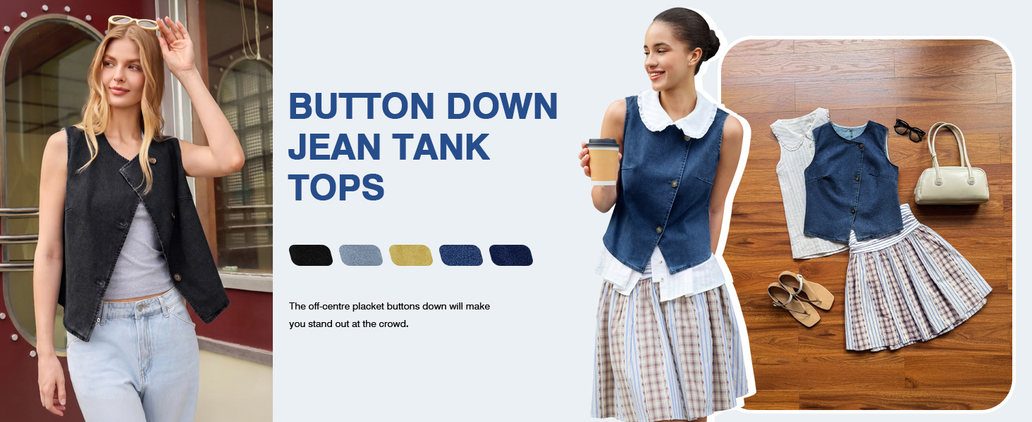 button down jean tank tops