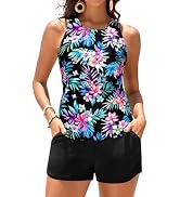 Daci Women Tankini Swimsuits Halter High Neck Two Piece Tummy Control Bathing Suits Blouson Swim ...