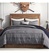 Wonderful Dark Grey Comforter Set Queen Size, Yarn Dyed Farmhouse Striped Cotton Lightweight Boho...