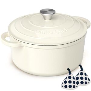 Enameled Cast Iron Dutch Oven - Umite Chef 5QT Pot with Lid & Cotton Potholders - Heavy-Duty Cookware for Bread Baking