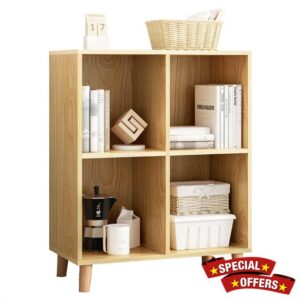 IOTXY Freestanding Open Cubes Bookcase - 2-Tier Floor Standing Wooden Storage Display Cabinet Organizer with Legs for Home Office