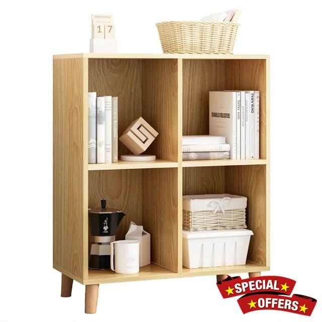 IOTXY Freestanding Open Cubes Bookcase - 2-Tier Floor Standing Wooden Storage Display Cabinet Organizer with Legs for Home Office