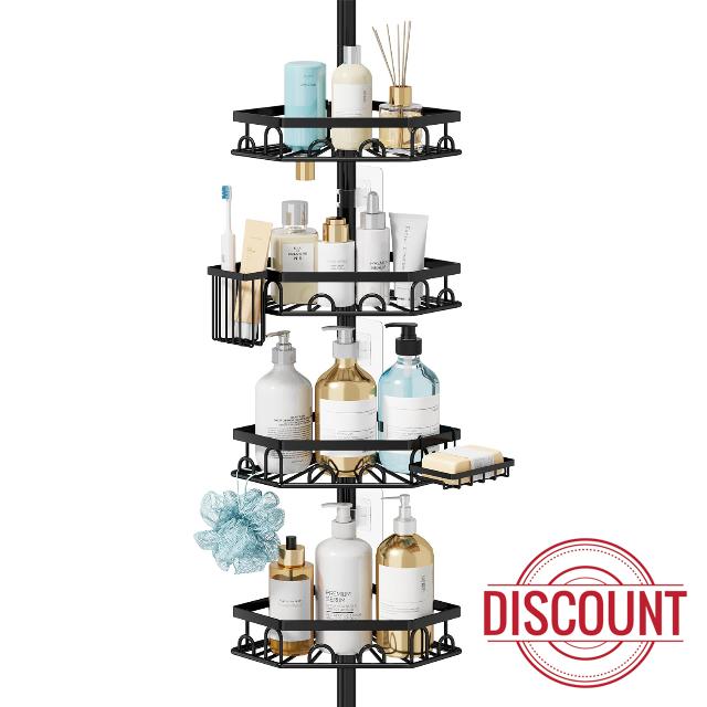 Consumest Shower Caddy Tension Pole - 4 Tier Corner Shower Shelves with Brush & Soap Holder