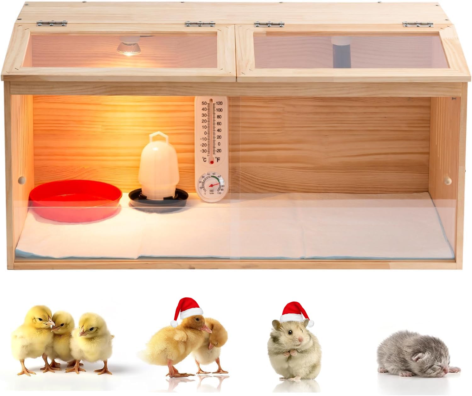 Large Wooden Chicken Brooder Box with Bulb Set and Thermometer - Brooder Box for Chicks Indoor Accommodates Up to 12 Chicks - Ideal for Chickens