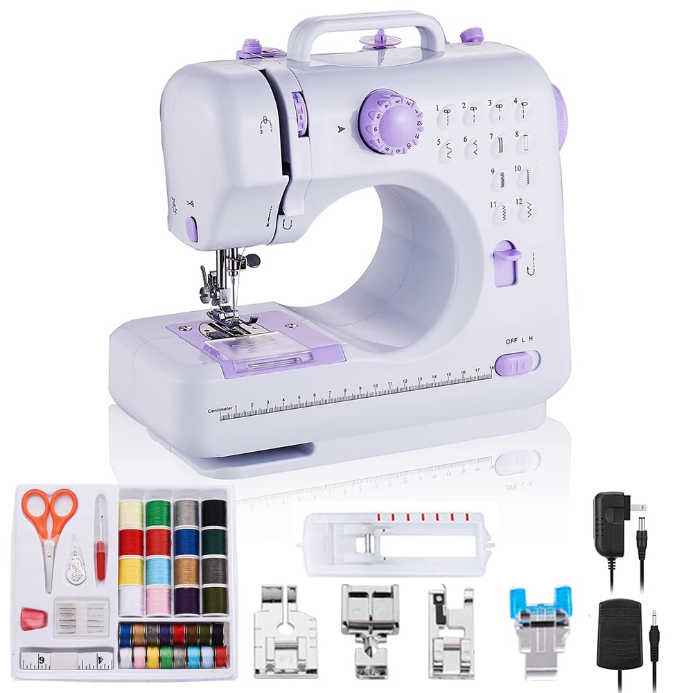 xmeili Sewing Machine Portable mini Electric Sewing Machine for beginners 12 Built-in Stitches 2 Speed with Foot Pedal，Light