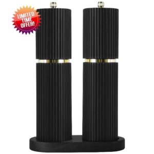 Wooden Salt and Pepper Grinder Set with Gold Accents