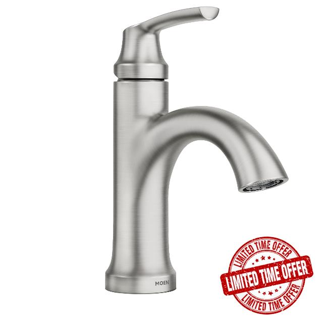 Moen Wellton Spot Resist Brushed Nickel One Hole Single-Handle Bathroom Faucet with Optional Deck Plate and Drain Assembly