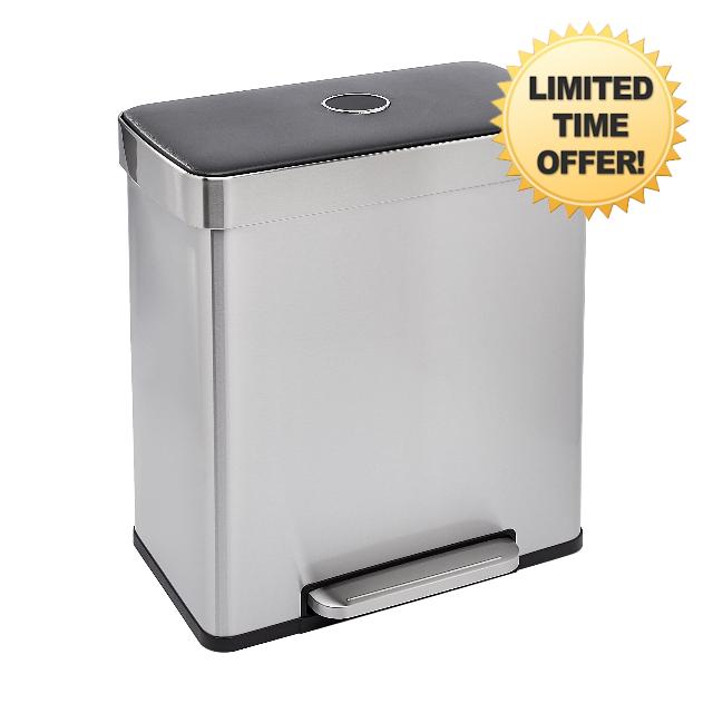 Amazon Basics Dual Compartment Recycling Trash Can with Soft-Close Lid