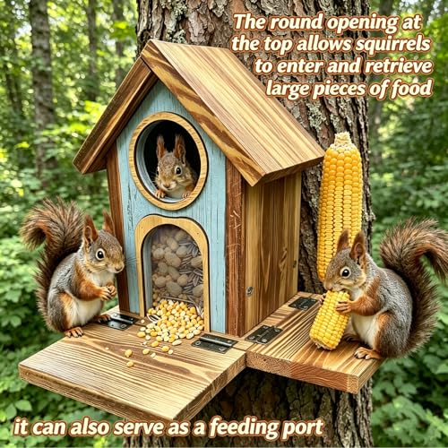 Wooden House Feeder for Tree or Fence - Hold Corn Cob