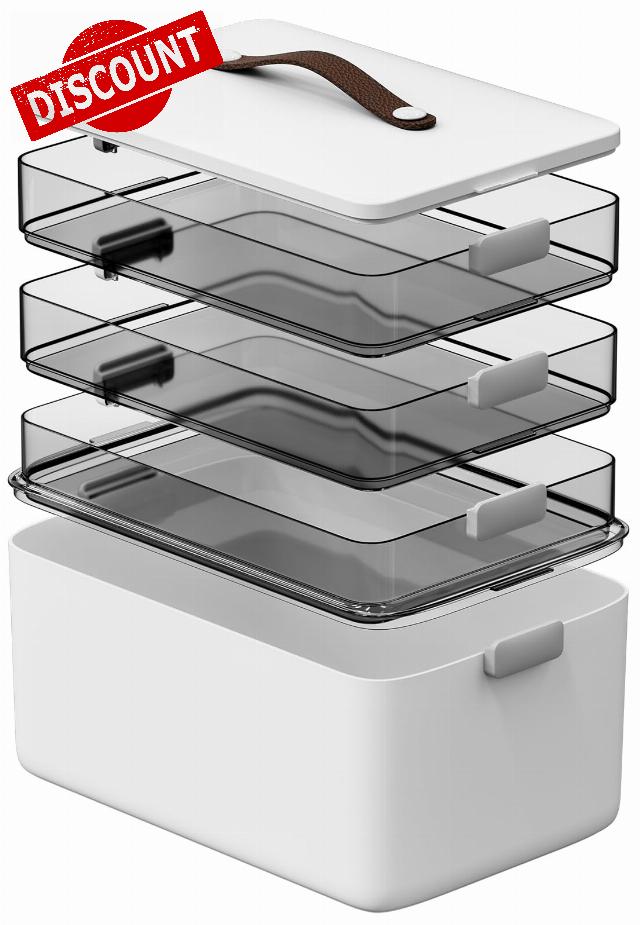 Spreezy 4-Tier Medicine Organizer Storage Box - Portable Medicine Cabinet with Leather Handles