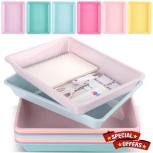 12 Pcs Flat Paper Storage Bins Colored Plastic Stackable Letter Size Flat Trays File Organizer Bin for Home Classroom Office School Teacher Home Arts Crafts Books Organization 13x10x2in (Pastel)