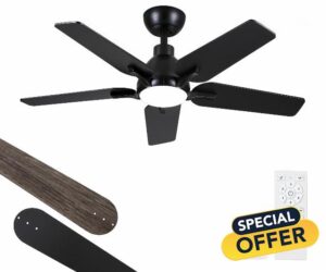 42 Inch Ceiling Fans with Lights: Black Indoor Ceiling Fan for Bedroom Living Room - 5 Blades Dimmable Small Ceiling Fans with Remote Control Timer 6 Speeds Reversible Quiet DC Moto