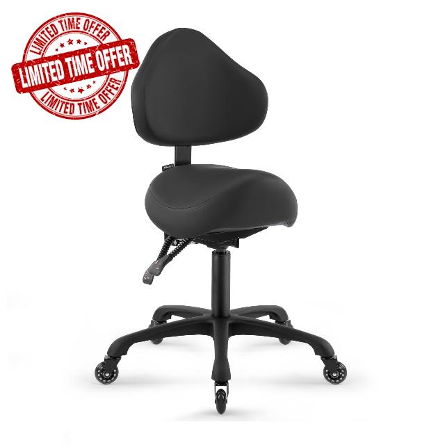 Pneumatic Swivel Rolling Saddle Chair with Wheels and Ergonomic Back Support for Hair Stylist