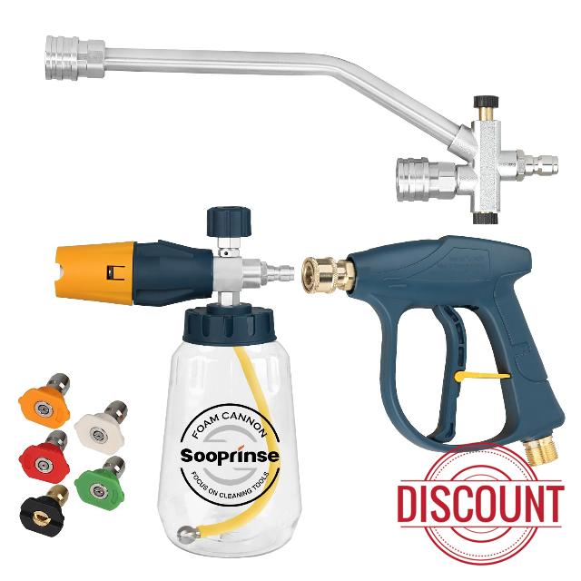 Sooprinse Pressure Washer Foam Cannon with Short Pressure Washer Gun