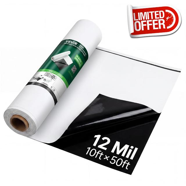 VEVOR 12 Mil Plastic Sheeting 10' x 50' Heavy Duty Thick Polyethylene Roll