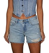 MEMVU Women's Mid Waisted Ripped Stretchy Jean Shorts Frayed Raw Hem Casual Denim Shorts 2026