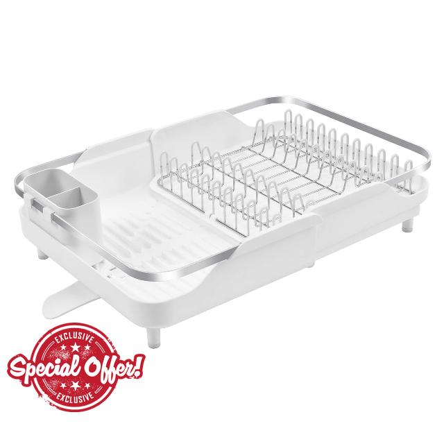 Better Houseware Expandable Dish Drying Rack - Space-Saving Stainless Steel Dish Racks for Kitchen Counter with drainboard and Detachable Cutlery Holder