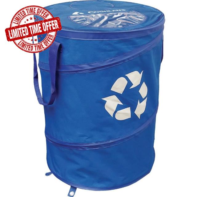 Coghlan's Deluxe Durable Pop-Up Recycling Can – Collapsible Bin with Zippered Lid