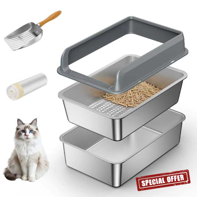 All Stainless Steel Sifting Litter Box with Lid