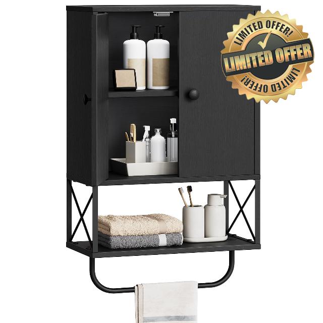 MAHANCRIS Bathroom Wall Cabinet with 2 Door and Adjustable Shelf