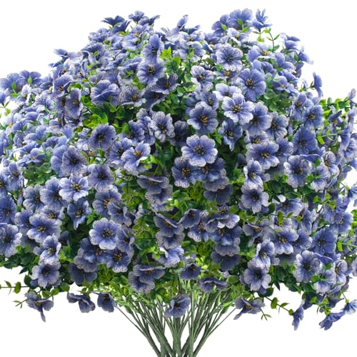 16 Bundles Faux Silk Colorful Daisy UV Resistant Realistic for Outside Porch Patio Home Yard Garden Planters Pots Window Box (Blue)