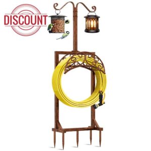 Garden Hose Holder - Upgraded Water Hose Holders for Outside with 5 Spikes & 2 Shepherds Hooks
