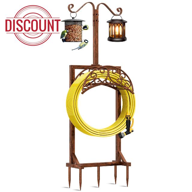 Garden Hose Holder - Upgraded Water Hose Holders for Outside with 5 Spikes & 2 Shepherds Hooks