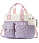 LOVEVOOK Insulated Lunch Bag for Women, Quilted Stitchin Lunch Tote with Cup Holder for Meal Prep...