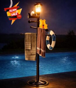 Pool Towel Rack Outdoor with Solar Light