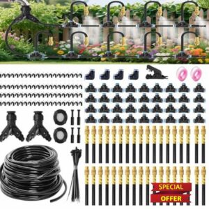 Drip Irrigation System with Brass Nozzles – 2026 Upgrade 200FT Garden Watering Kit with 36Pcs 360° Adjustable Misting Sprinklers Quick Connect Fittings for Raised Beds