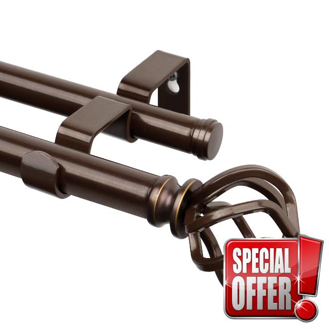 KAMANINA Double Curtain Rod 48 to 72 Inches (4-6 Feet) Antique Bronze Curtain Rods for Windows