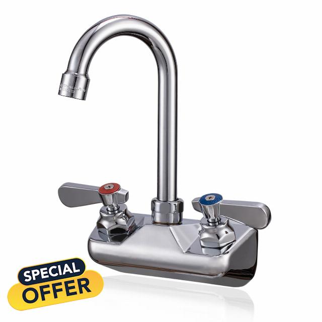 Commercial Sink Faucet Wall Mount 4" Center Hand Sink Faucet - 3-1/2" Gooseneck Spout