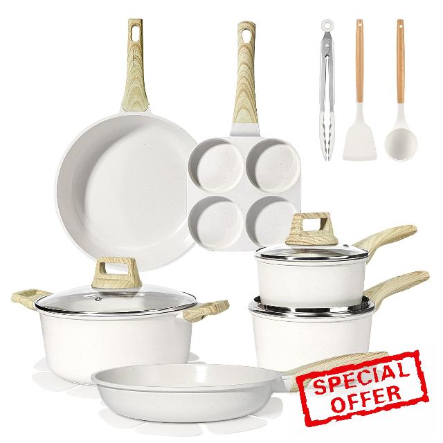 GiPP Ceramic Pots and Pans Set Non Stick - 17 Pcs Nonstick Cookware Set