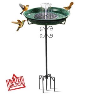 Metal Bird Bath with Solar Fountain for Hummingbirds